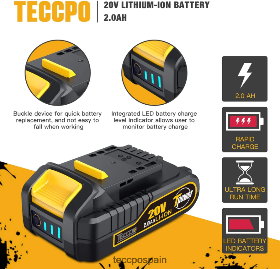 20642D66 TECCPO Batería recargable de iones de litio de 20/18v máx. 2.0ah para todas las herramientas eléctricas inalámbricas de 20/18v - zpk18hs2000 accesorios