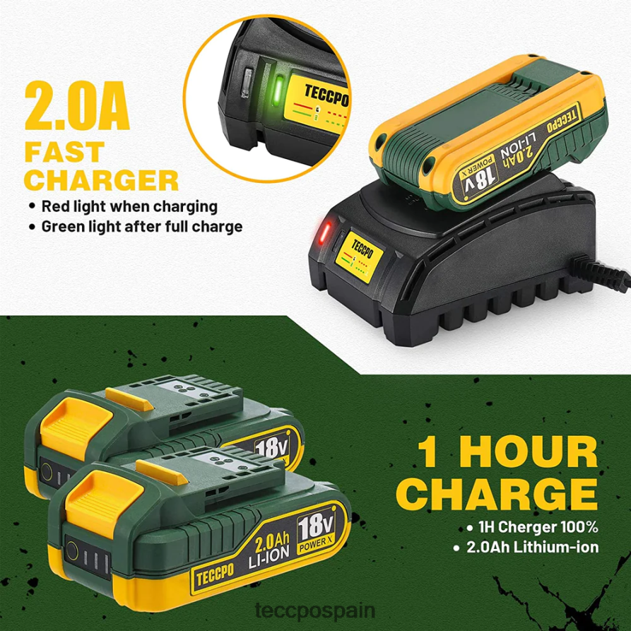 20642D66 TECCPO Batería recargable de iones de litio de 20/18v máx. 2.0ah para todas las herramientas eléctricas inalámbricas de 20/18v - zpk18hs2000 accesorios
