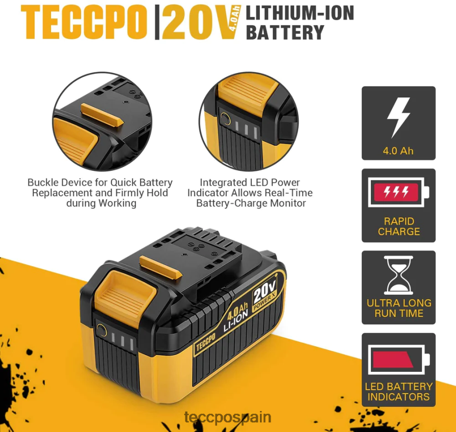 20642D67 TECCPO Batería de gran capacidad de iones de litio de 20/18v máx. 4,0 ah accesorios