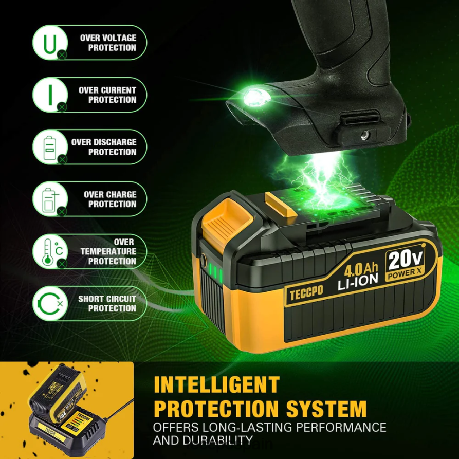 20642D67 TECCPO Batería de gran capacidad de iones de litio de 20/18v máx. 4,0 ah accesorios