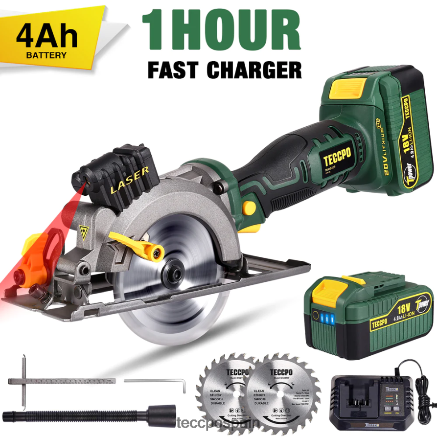 20642D16 TECCPO Sierra circular inalámbrica 20v 4-1/2" 4500rpm sierra circular compacta con láser carpintería
