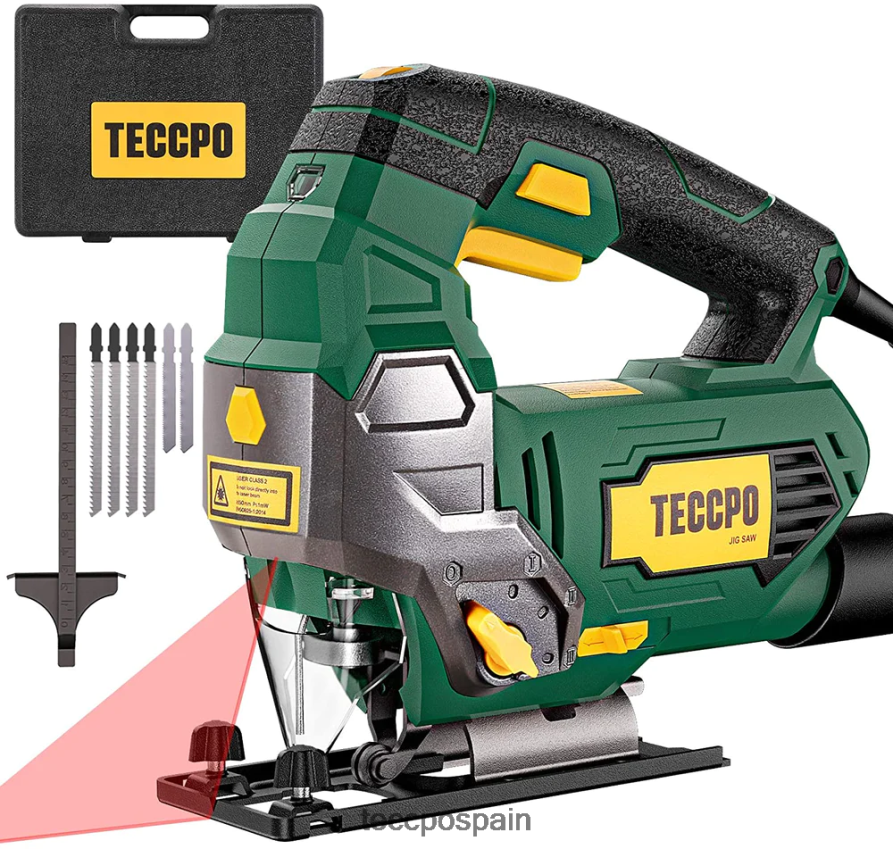20642D21 TECCPO Sierra de calar con cable de 6,5 amperios y 3000 spm con guía láser carpintería