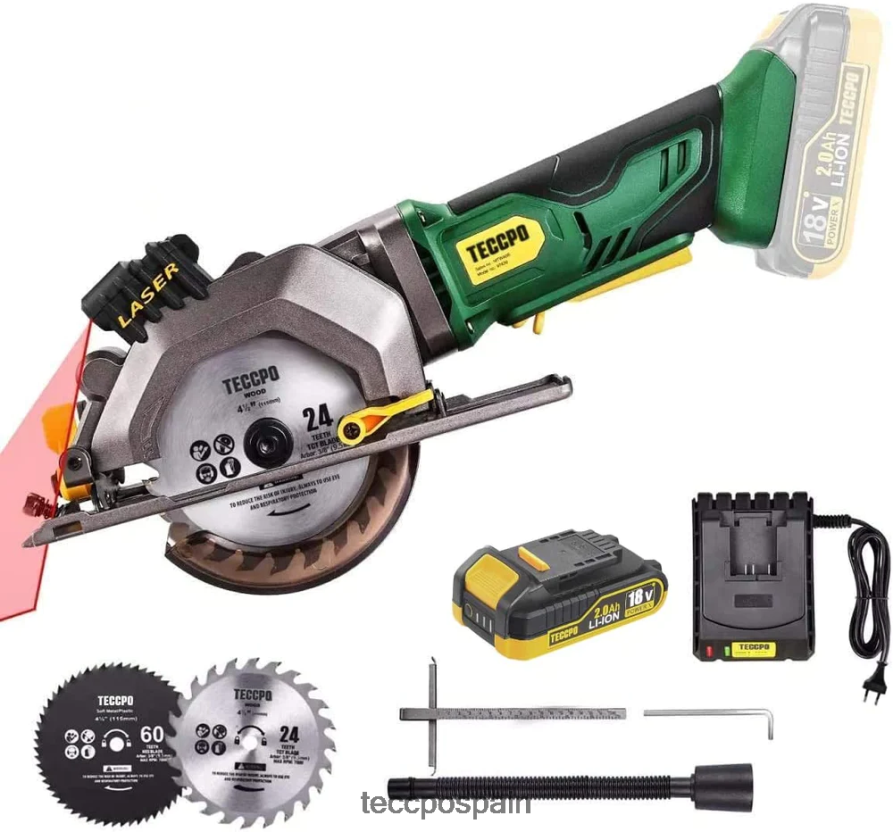 20642D26 TECCPO Mini sierra circular inalámbrica de 18v con guía láser. carpintería