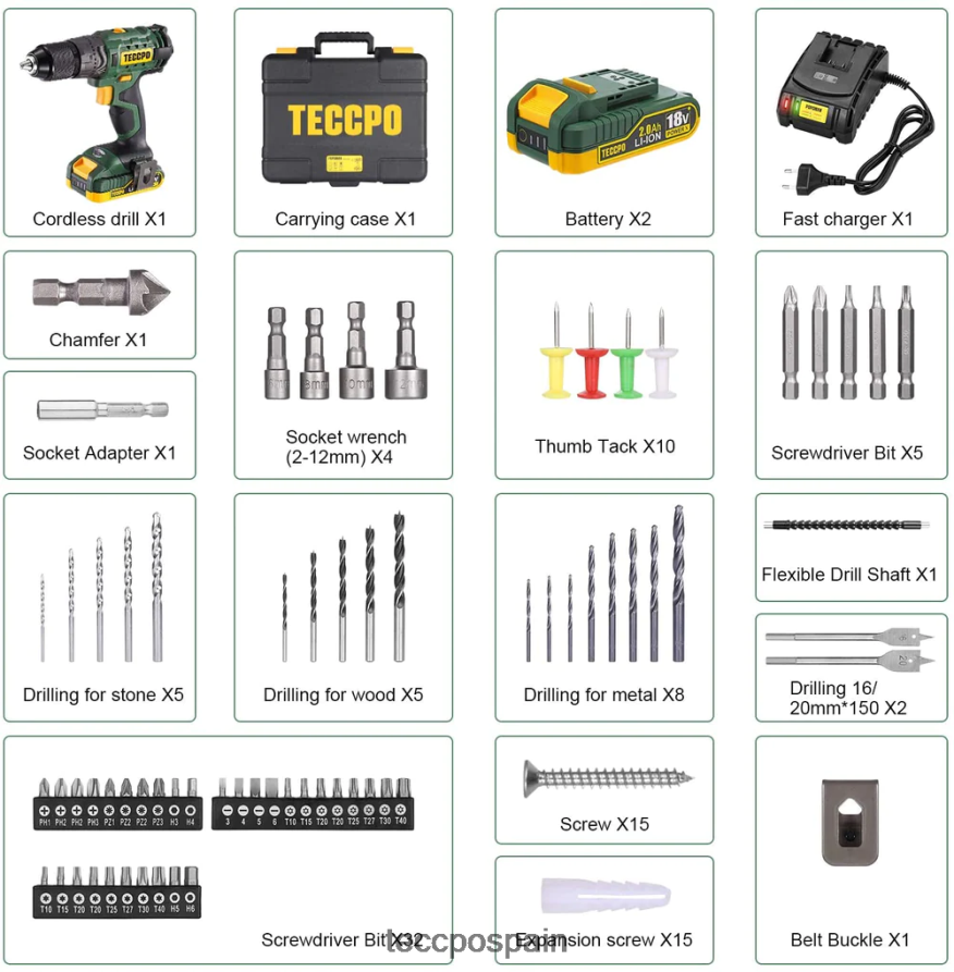 20642D14 TECCPO destornillador inalámbrico 45 nm taladros y conductores